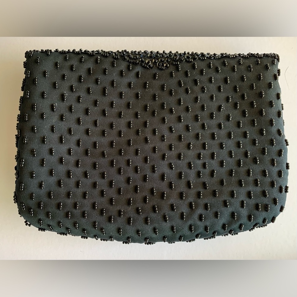 Vintage Black Sequined Beaded Flap Clutch Mini bag - Picture 3 of 10